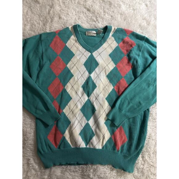 Jack Nicklaus Signature sz. M green argyle vintage v neck sweater. - Picture 1 of 8
